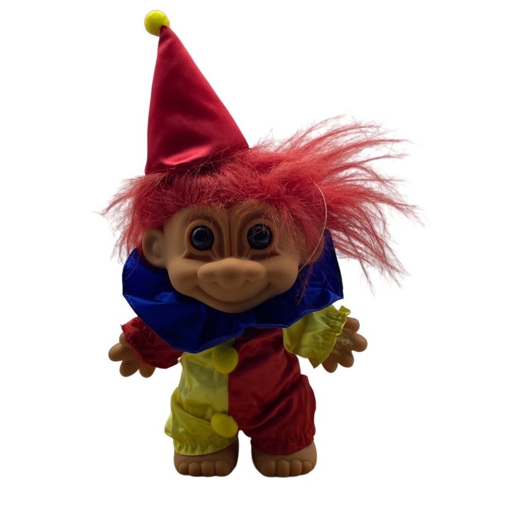 Russ‎ Berrie Troll Clown Jester Doll 10.5" Tall Red Hair RARE